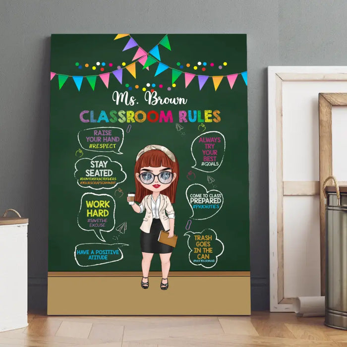 Teacher Classroom Rules - Personalized Gifts Custom Teacher Canvas For Her, Back To School Gifts