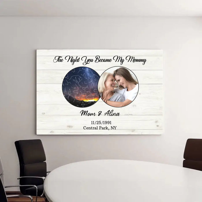 The Night You Became My Mommy - Personalized Photo Upload Gifts Custom Constellation Star Map Canvas for Mom, Gift From Daughter