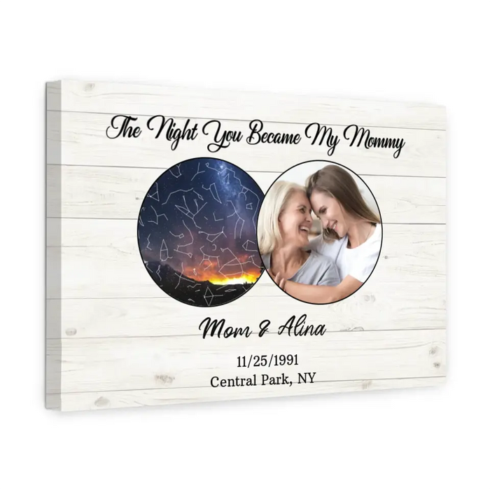 The Night You Became My Mommy - Personalized Photo Upload Gifts Custom Constellation Star Map Canvas for Mom, Gift From Daughter