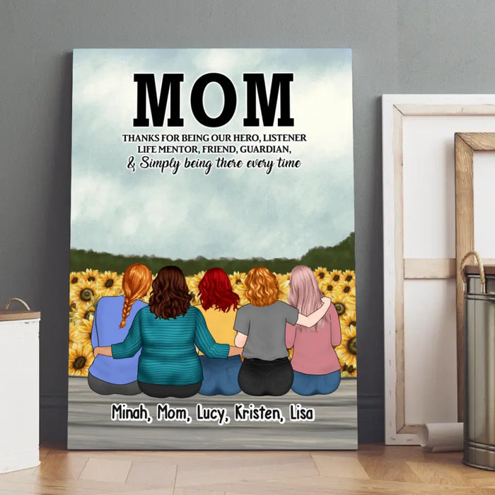 Mom Thanks For Being Our Hero, Listener Life Mentor, Friend, Guardian - Personalized Gifts Custom Canvas For Mom, Mother's Gift From Daughters