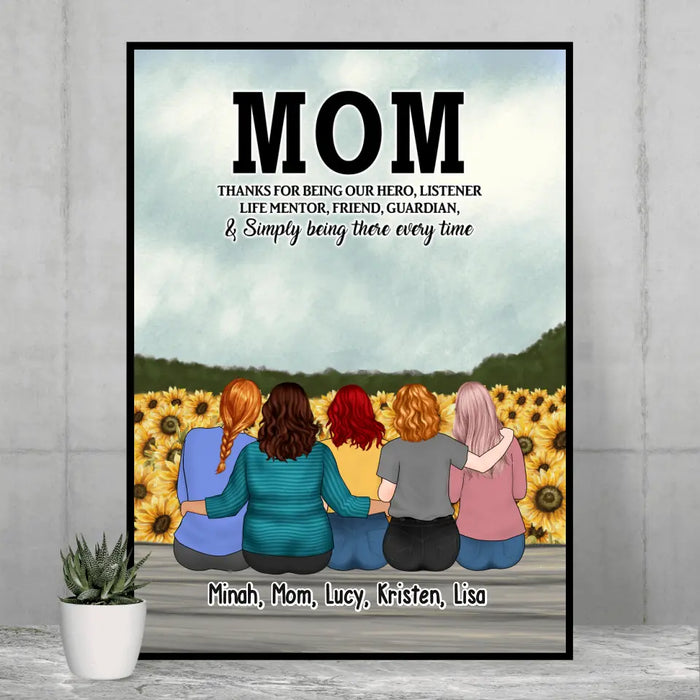 Mom Thanks For Being Our Hero, Listener Life Mentor, Friend, Guardian - Personalized Gifts Custom Poster For Mom, Mother's Gift From Daughters