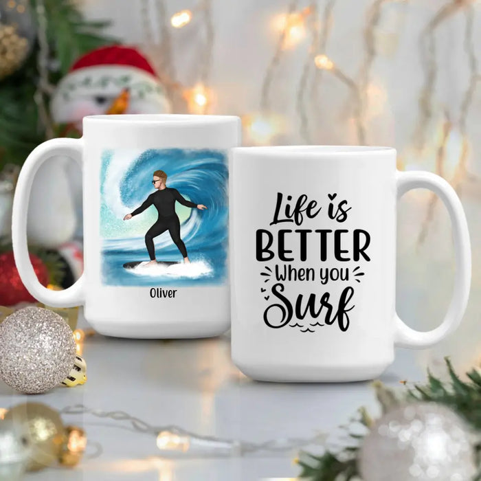 Personalized Mug, Surfing Solo Man And Woman Custom Gift For Surfers