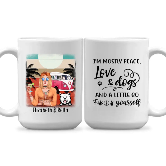 Personalized Mug, Hippie Girl and Dogs Custom Gift For Dog and Hippie Lovers