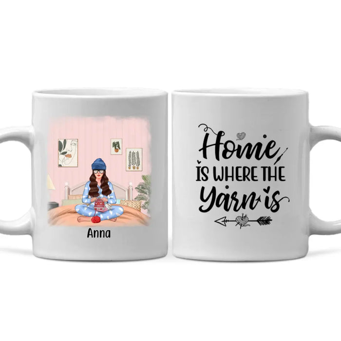 Personalized Mug, Knitting Girl At Home, Gift for Knitter