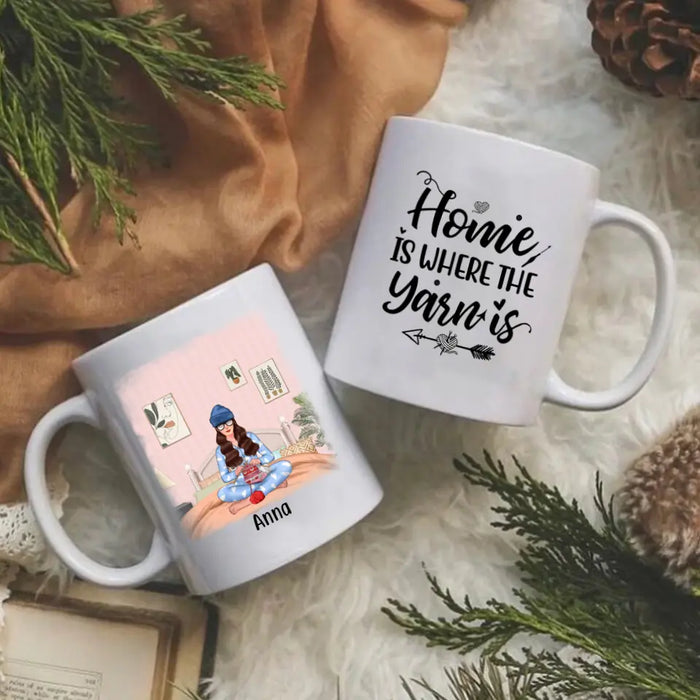 Personalized Mug, Knitting Girl At Home, Gift for Knitter