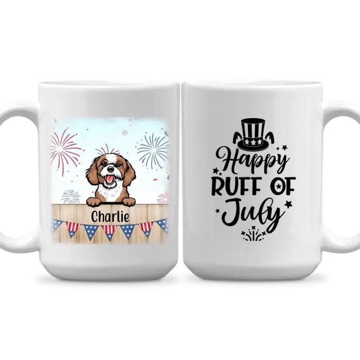 Personalized Mug, Cute Dog And Cat Peeking For 4th Of July, Custom Gift For Dog Lovers, Cat Lovers