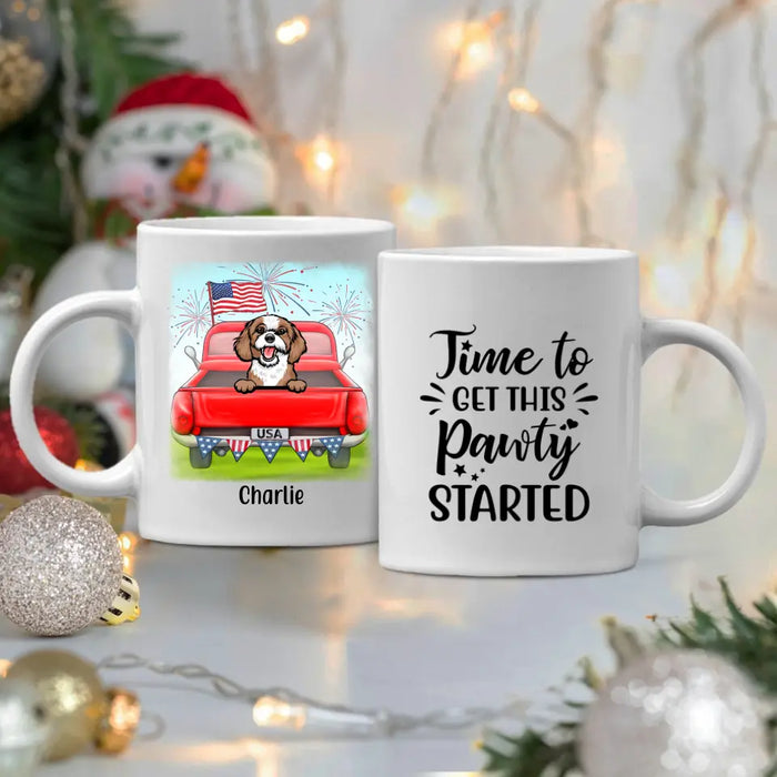 Personalized Mug, Cute Dog And Cat Peeking In Truck For 4th Of July, Custom Gift For Dog Lovers, Cat Lovers