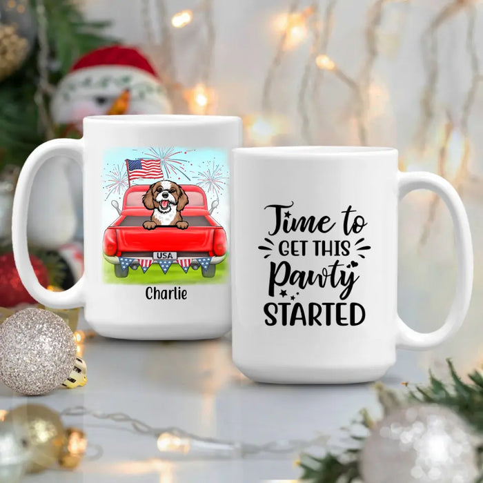 Personalized Mug, Cute Dog And Cat Peeking In Truck For 4th Of July, Custom Gift For Dog Lovers, Cat Lovers