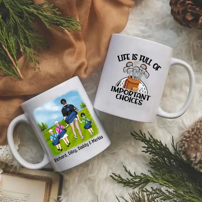 Personalized Mug, Golfing Family Parent And Kids, Custom Gift For Family And Golf Lover