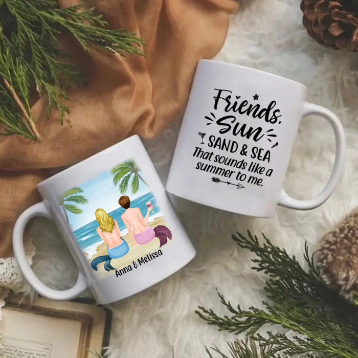 Personalized Mug, Mermaid Sisters On The Beach, Gift for Besties, Gifts for Beach Lovers