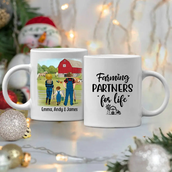 Personalized Mug, Farming Couple And Kids - Up To 3 Kids, Gift For Farmers
