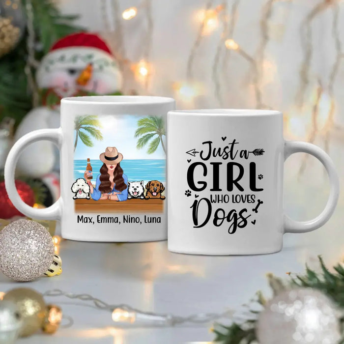 Personalized Mug, A Girl And Peeking Dogs - Summer Partner Gift, Gift For Beach Lovers And Dog Lovers