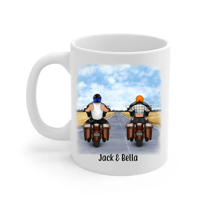 Personalized Mug, Riding Motorcycle Partners, Two Bikers, Gift for Motorcycle Lovers