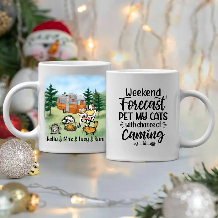 Personalized Mug, A Girl and Her Cats Go Camping, Gift for Campers and Cat Lovers
