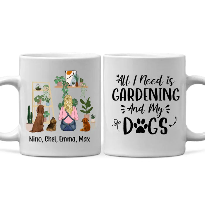 Personalized Mug, A Girl Gardening With Dogs, Gift For Gardeners, Dog Lovers