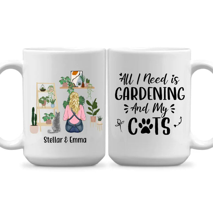 Personalized Mug, A Girl Gardening With Cats, Gift For Gardeners And Cat Lovers