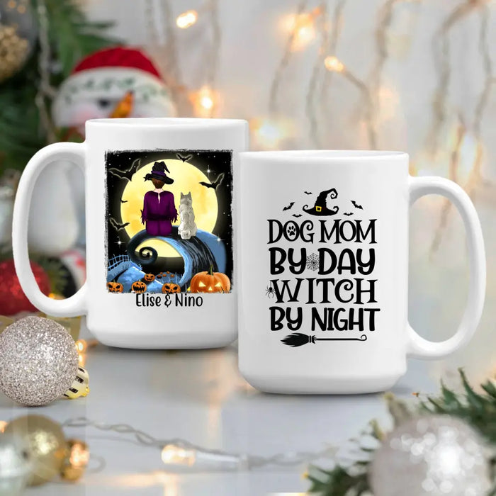 Dog Mom By Day, Witch By Night - Halloween Personalized Gifts Custom Mug For Dog Mom