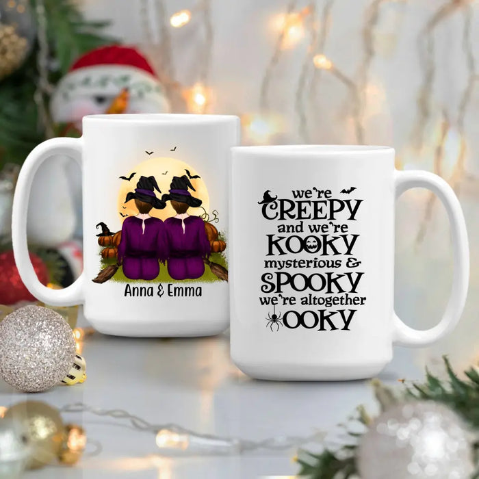 Personalized Mug, Up To 5 Witch Besties - Side By Side Or Miles Apart Witches Are Always Connected By Heart, Gift for Halloween, Gift For Sisters, Best Friends