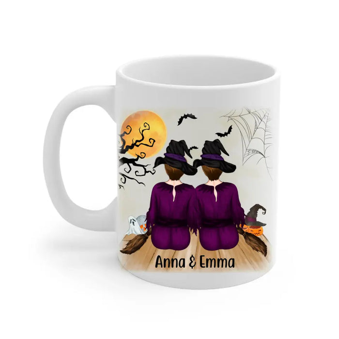 Personalized Mug, Up To 5 Girls, Witches Gotta Stick Together - Halloween Gift, Gift For Sisters, Best Friends