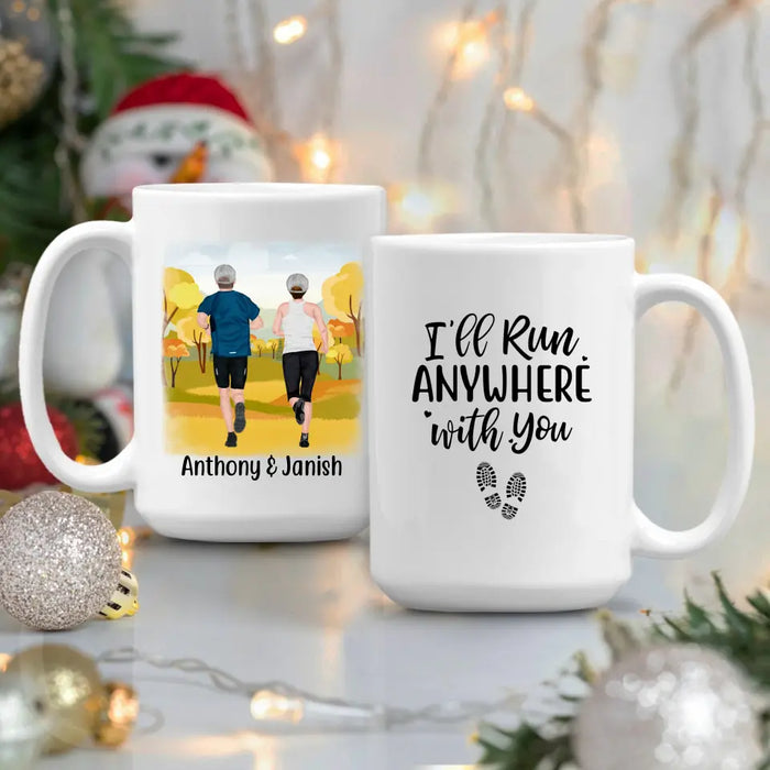 Personalized Mug, Running Couple, I'll Run Anywhere With You, Gifts For Runners