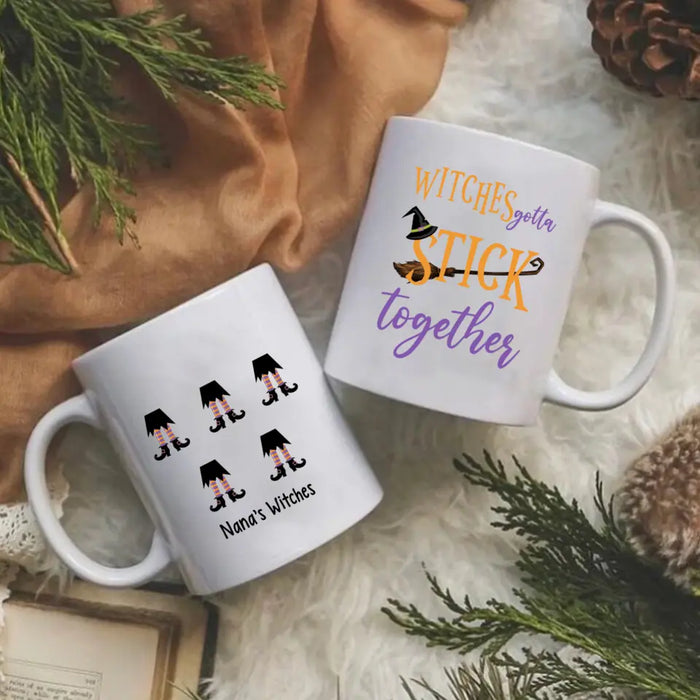 Personalized Mug, Wicked Witches Feet, Witches Gotta Stick Together, Gifts For Halloween Family