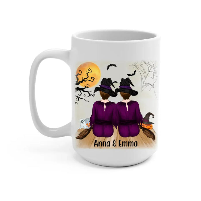 Personalized Mug, Up To 5 Girls, Witches Gotta Stick Together - Halloween Gift, Gift For Sisters, Best Friends