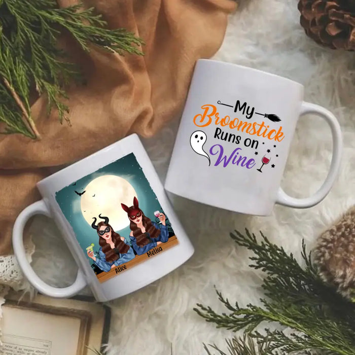 Personalized Mug, My Broomstick Runs On Wine, Halloween Gift For Friends