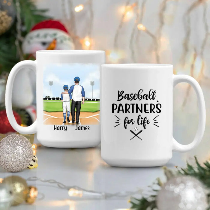 Personalized Mug, Up To 4 Kids, Baseball Partners Forever, Gift For Dad And Baseball Lovers