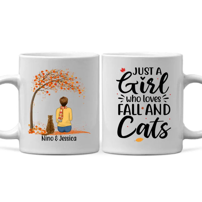 Personalized Mug, A Girl Who Loves Fall And Cats, Fall Gift For Cat Lovers