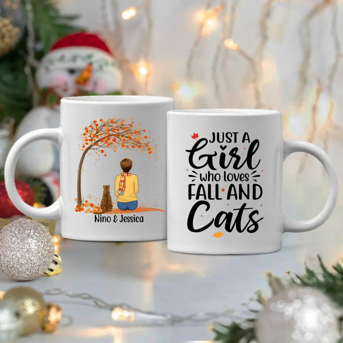 Personalized Mug, A Girl Who Loves Fall And Cats, Fall Gift For Cat Lovers