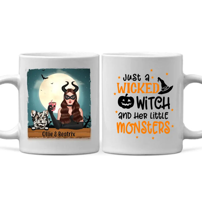 Personalized Mug, Up To 3 Dogs, Just A Wicked Witch And Her Little Monsters, Gift For Dog Lovers