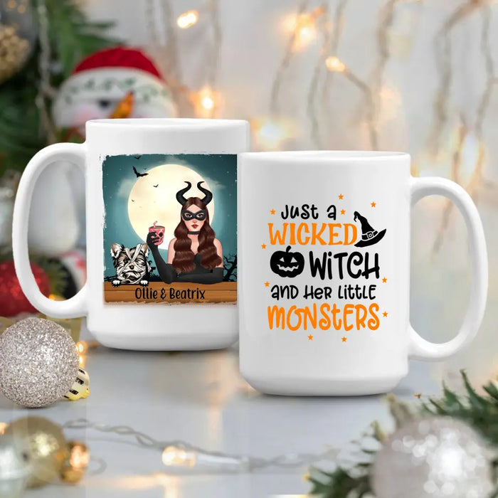 Personalized Mug, Up To 3 Dogs, Just A Wicked Witch And Her Little Monsters, Gift For Dog Lovers