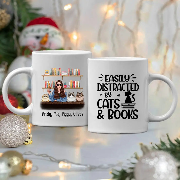 Personalized Mug, Woman Loves Books And Cats, Gifts For Book Lovers, Cat Lovers