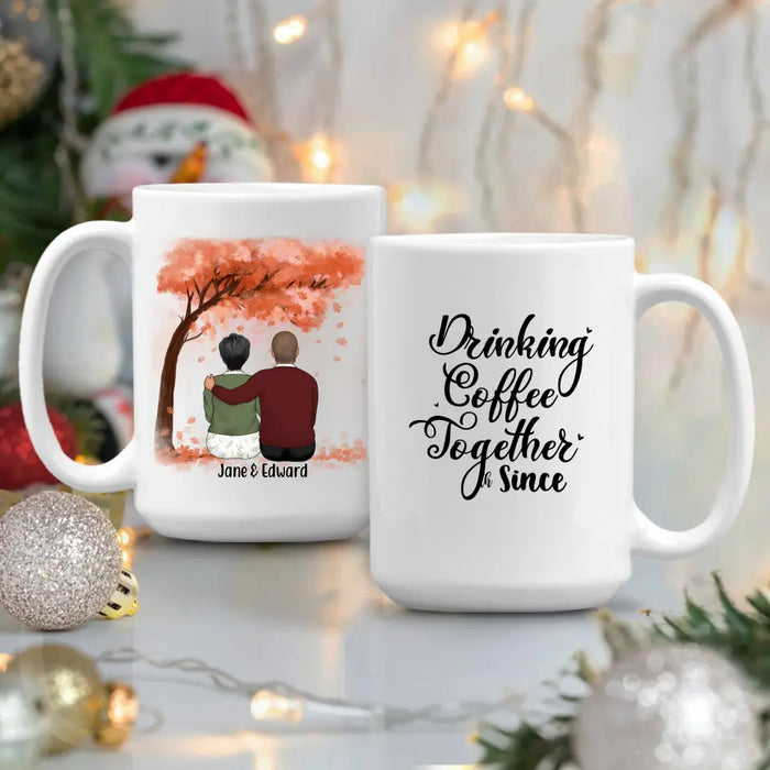 Drinking Coffee Together Since - Anniversary Personalized Gifts Custom Mug for Dad for Mom