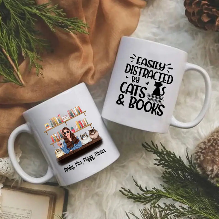 Personalized Mug, Woman Loves Books And Cats, Gifts For Book Lovers, Cat Lovers