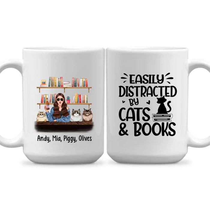 Personalized Mug, Woman Loves Books And Cats, Gifts For Book Lovers, Cat Lovers