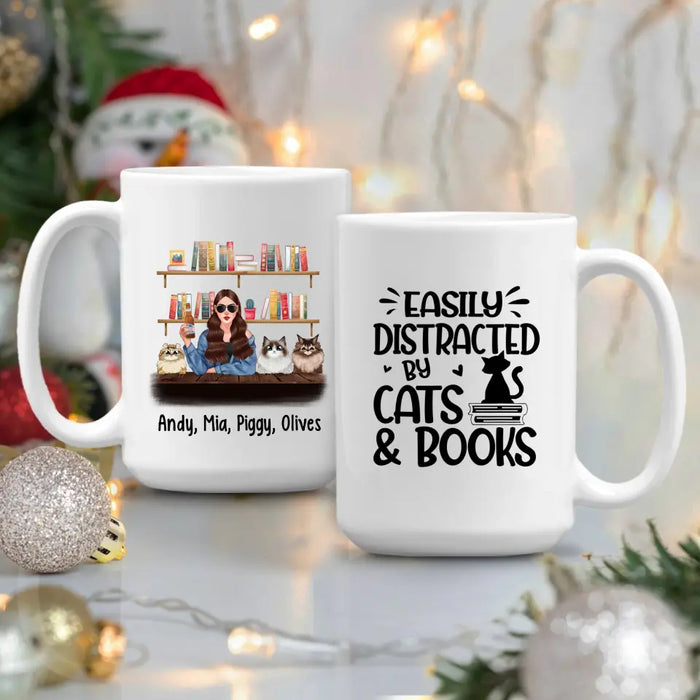 Personalized Mug, Woman Loves Books And Cats, Gifts For Book Lovers, Cat Lovers