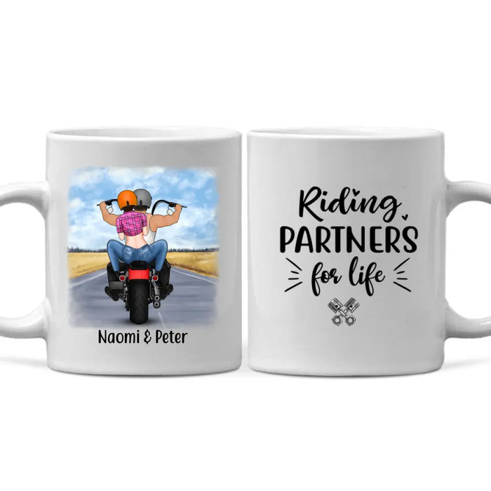 Personalized Mug, Motorcycle Couple - Riding Partners In Heart, Gift For Motorcycle Lovers