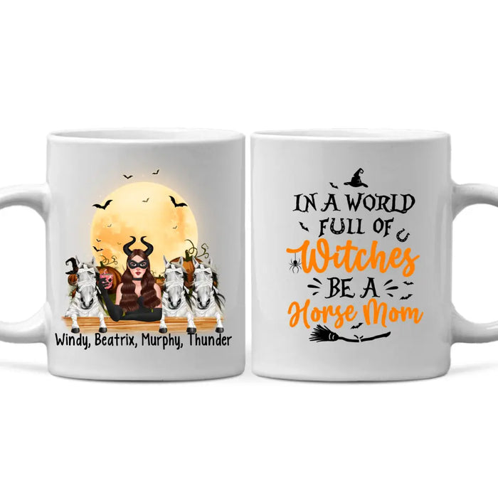 Personalized Mug, Up To 3 Horses, Witch And Peeking Horses, Hallween Gift For Horse Lovers