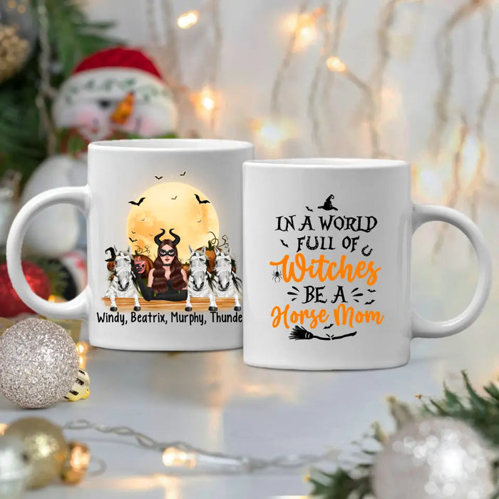 Personalized Mug, Up To 3 Horses, Witch And Peeking Horses, Hallween Gift For Horse Lovers