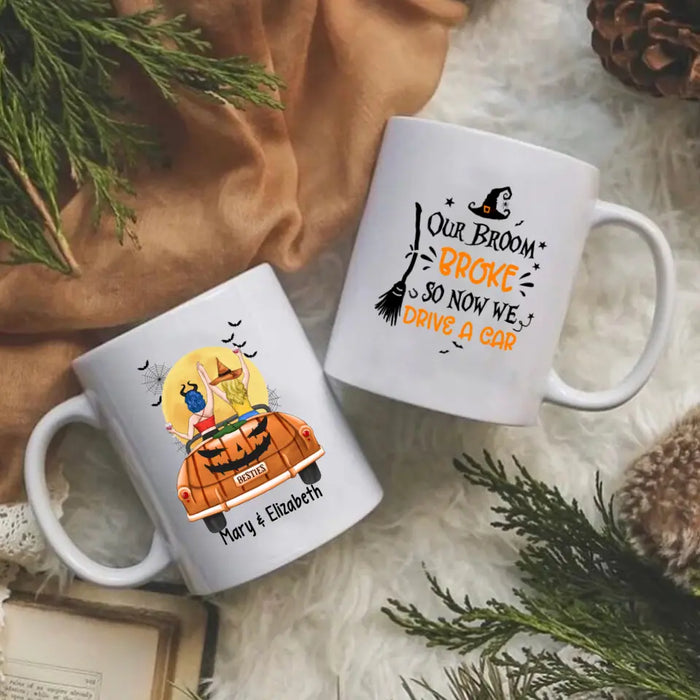Personalized Mug, Besties In Car - Halloween Gift, Gift For Sisters, Best Friends