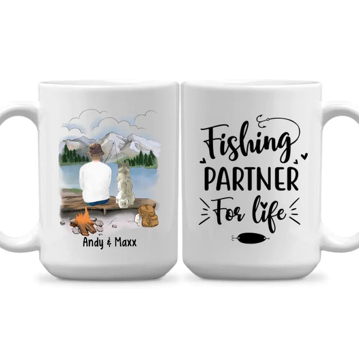 Personalized Mug, Fishing Man With Dogs, Gift For Fishers And Dog Lovers