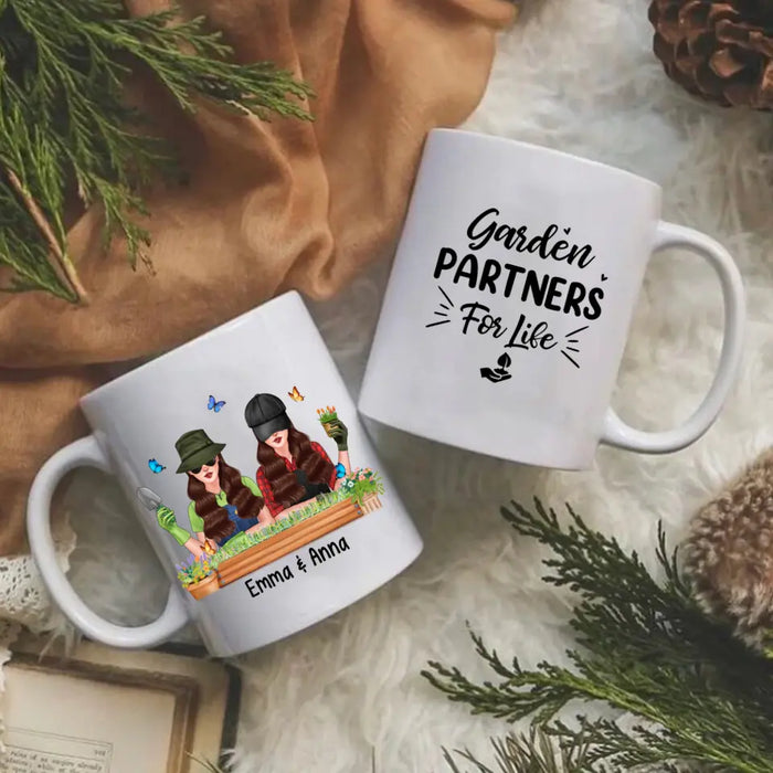 Personalized Mug, Up To 4 Girls, Garden Partners For Life, Gift For Gardeners, Sisters And Best Friends