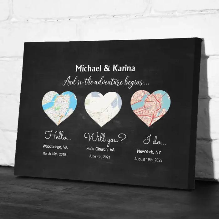 And So The Adventure Begins - Personalized Gifts Custom Map Print Canvas For Couples, Anniversary Gift