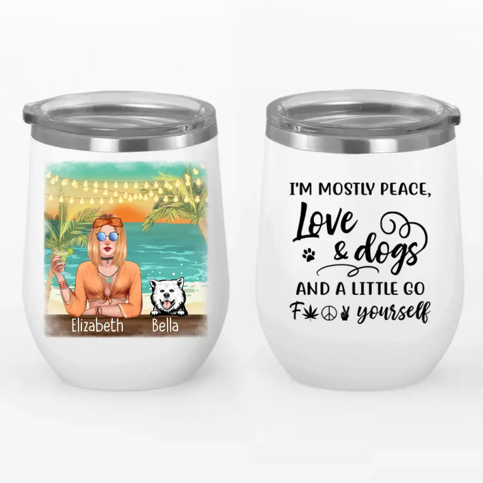 Personalized Tumbler/Wine Tumbler, Hippie Girl with Dogs On The Beach, Gifts For Hippie and Dog Lovers