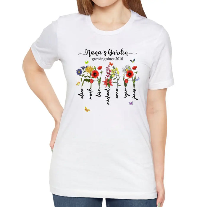 Custom Nana's Garden Growing Since Shirt, Birth Month Flower Shirt, Grandma's Garden, Mothers Day Gift, Custom Mom Tee, Custom Kids Name Shirt