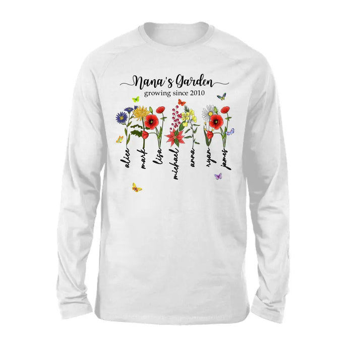 Custom Nana's Garden Growing Since Shirt, Birth Month Flower Shirt, Grandma's Garden, Mothers Day Gift, Custom Mom Tee, Custom Kids Name Shirt