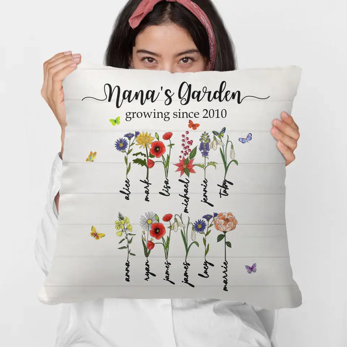 Custom Nana's Garden Growing Since Pillow, Birth Month Flower Pillow, Grandma's Garden, Mothers Day Gift, Custom Kids Name Pillow