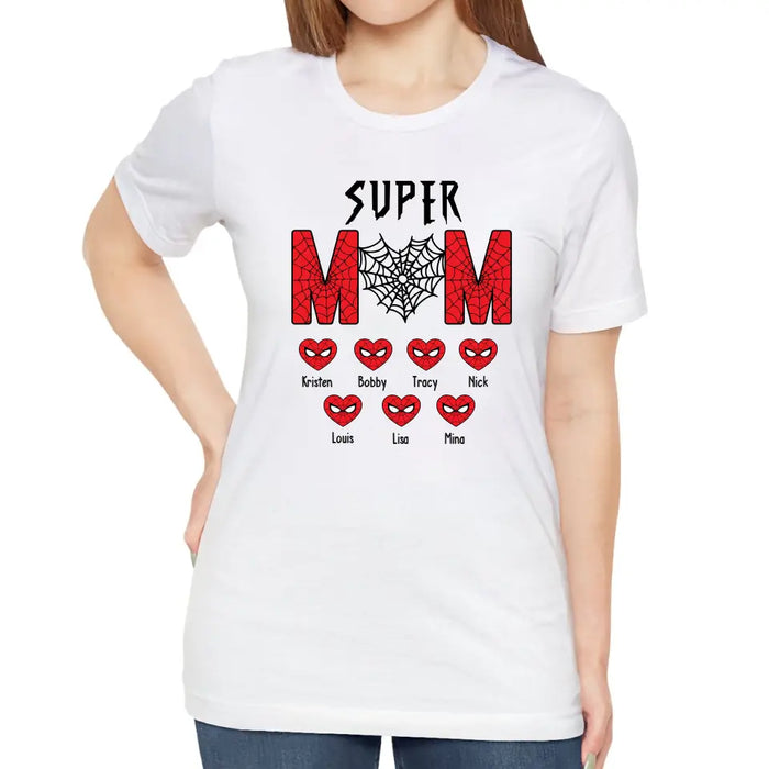 Super Mom Spider - Personalized Mothers Day Shirts with Kids Name Shirt, Unique Gift for Mom