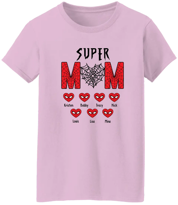 Super Mom Spider - Personalized Mothers Day Shirts with Kids Name Shirt, Unique Gift for Mom